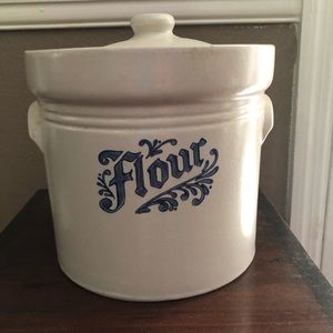 Vintage White Flour Canister - Blue letters